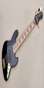 Factory Custom Black 5String Electric Bass Guitar med Active Circuit Black Pearl PickGuard Gold Hardwares Maple Fretboard Can Be3144219