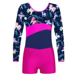 ショートパンツの子供用長袖の体操レオタードセット10代の女の子バレエダンス衣装キッズアスレチックジャンプスーツ