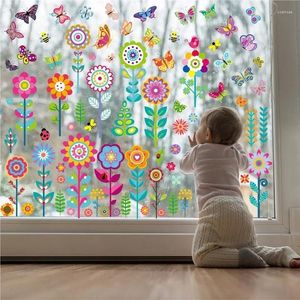 Janela adesivos flor borboleta planta casa sala de estar crianças jardim de infância decoração de vidro pvc estática