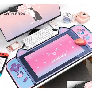 Mauspads, Handgelenkstützen, niedliches Katzenohr, großes Pad, Computer-Tastatur, Schreibtischunterlage, großes Gamer-Mauspad, rosa Mädchen-Cartoon, Kawaii-Gaming-Zubehör, Othbi