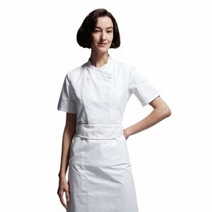 Högkvalitativ kock's Uniform Women Chef Jacket Restaurant Hotel Waiter Overall Catering Kitchen Cooking Uniform SHORT SELEVES Q31U#