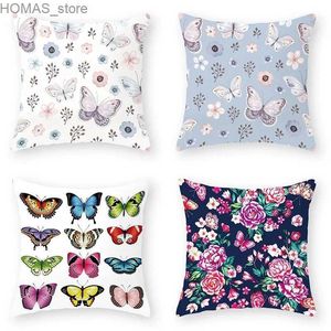 Pillow Floral butterfly pattern decorative case Wedding party couples Home decor living room Sofa Chair Office bed cushion cover Y240401