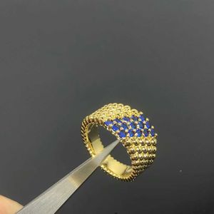 Дизайнер van Diamond Blue Pearl v Gold Three Row Ring 18K Rose Women Style New Wersatile