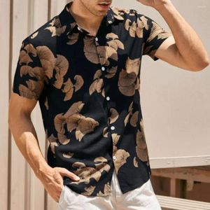 Men's Casual Shirts Plus Size Men Spring Shirt Hawaii Colorblock Printed Loose Short Sleeve Buttons Cardigan Beach Coat