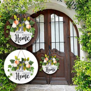 Decorative Flowers Welcome Door Plate Simulation Flower Wall Hanging Home Decoration Wreath