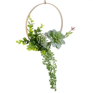 Decorative Flowers Wall Hanging Artificial Green Plant Succulent Bamboo Ring Home Room Shopping Mall Decoration Garland Boho