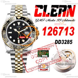 126713GRNR DD3285 Automatisk herrklocka Clean CF Two Tone Yellow Gold Ceramic Bezel Black Dial 904l Steel Armband Super Edition Samma seriekort PURETIME RELOJ