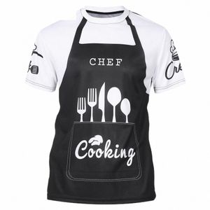 mens creativo color block stampato chef t-shirt ristorante cucina cuochi costume girocollo manica corta tee top c7mY #