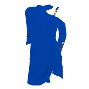 カジュアルドレスおじさんドレス女性ポリエステルエレガントなワンショルダーミニチェーンの装飾長い袖のための長袖