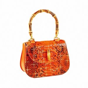 Luxus Fi Marke Damen Handtaschen Bambus Joint Satteltasche 2023 Schlangenmuster Echtes Leder Kleine Schulter Umhängetaschen L6jH #