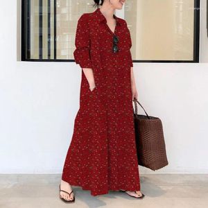 Casual Dresses Plus Size Ladies' Dress 7XL 6XL 5XL Fashion Cotton And Linen Printed Lapel Pocket Simple Long Shirt Dress.