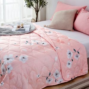 Floral Print Air Conditioner Summer Quilt Bedspread Quilt Blanket Mechanical Wash Soft Comforter Single Double Blanket Quil 240318