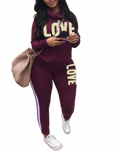 5xl LW Plus Size New Fi Women Spring LG Sleeve Turtleneck Letter Print randiga tröjor Två stycken Outfits Pants Set T7LI#