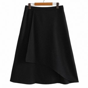 2022 Autumn Plus Size Lg Skirt Women Clothing Strecth Black Asymmetrical Length High Waist Temperament Skirts 27FG#