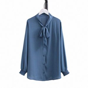 plus Size Women's Spring Summer Solid Chiff Shirt Bust 138cm 5XL 6XL 7XL 8XL Lg Sleeve Bow Shirt White Black Blue l73W#