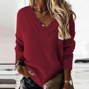 Kadın bluzları Kadınlar Uzun Kollu Sıradan Bluz Çok Katmanlı V Boyun Düz Renk Sonbahar Kış Kış Üst Kalın Sıcak Yumuşak Nefes Bulabilir