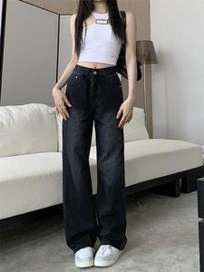 Kvinnors jeans sommar hög midja lösa svarta raka byxor kvinnor kläder denim byxor tunn smal bred ben lång byxa