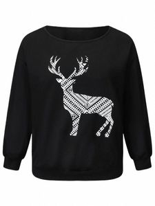 finjani Christmas Hoodies Plus Size Pretty Elk T-Shirts Top Women's Winter Blouses x3Nr#