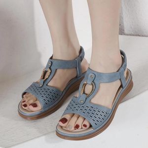 Sandals Women Dressy Retro Wedge Summer Open Toed Lightweight Elastic Hollow Out Shoes Soft Bottom Rome Style 2024