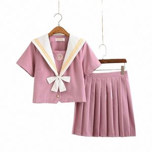 Kobiety Pink JK High School Class Sugor Sugor Girls Girls Preppy Style Prezentuje kostiumy Krótka topna talia plisowana spódnica Y6OH#