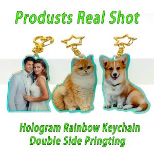 Anpassad logotyp akryl nyckelring halsband tag namn utskrift holografisk foto charm husdjur katt hund födelsedag rolig present personaliserad nyckelring