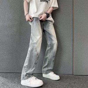 Calça vibe de estilo americano com pista de design do Instagram da rua High Street, jeans lavados, primavera masculina e outono novo Slim Fit Straight perna calças