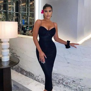 Runway Dresses Backless Solid Slveless Revealing Midi Strips Evening Prom Dress 2023 Bodycon Sexy Strtwear Party Club Outfits Y2K 8765 T240330