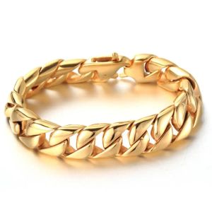 Bracelets Fashion Jewelry Large 316L Stainless steel jewelry Gold Miami cuban curb chain bracelet bangle Heavy Huge 15mm Mens