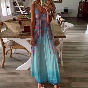 Casual Dresses Bohemian Printing Maxi For Women 2024 Summer Sleeveless Beach Party Long Dress V Neck Suspender sundress Vestidos