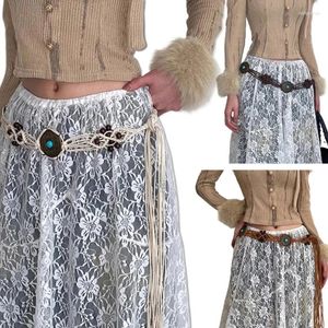 Belts Ethnic Rope Belt Aesthetic Bohemian Fringed Turquoises Waistband Waist Decors Girl Travel Clothing