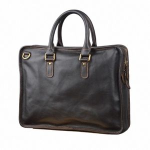 nuova borsa da uomo in pelle Horiztal vintage Geuine Primo strato di pelle bovina di grande capacità Busin Fi Cross Body Valigetta A2JY #