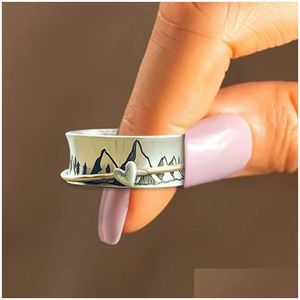 Band Rings Vintage Fashion Personalized Inspiration Mountain Lover Heart Rotatable Decompression Ring For Women Men Finger Jewelry Dr Dhair