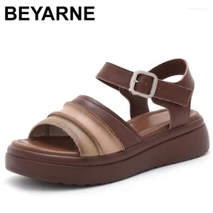 Casual Shoes Sandals Women Non-Slip Comfortable Mixed Colors Genuine Leather Flat Platform Summer Lightweight Open Toe