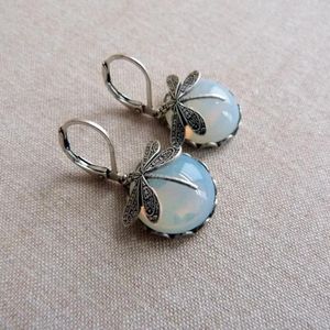 Dangle Earrings Vintage Silver Color Dragonfly Metal Carving Pattern Inlaid Stone Drop For Women Party Jewelry Accessories