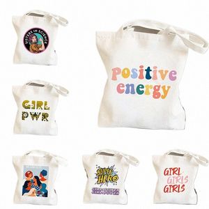 Mulheres Bolsa de Ombro Positiva Energia Girl Power Bonito Retro Sacos Harajuku para Loja Bolsa de Lona Fi Tote Senhora Bolsas D1Zz #