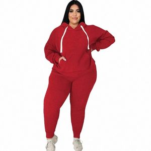 5XL Plus حجم النساء مجموعات هوديز pullover و pant بدلات الخريف شتاء جديد الصلبة عارضات كبيرة الحجم المسارات النساء مجموعة 2021 H70T#