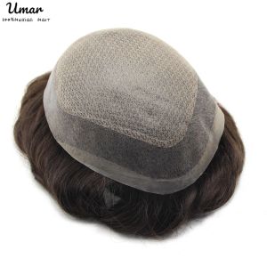 Diamond Lace Top Natural Human Hair Wig For Man Blenched Front Toupee Men spetsar Skin Base Manlig hårprotes peruk för män