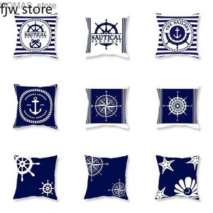 Kudde Nordic Dark Blue Nautical Series Cover SOFA Dekorativ kudde Office Car Decoration Home 45x45cm Y240401