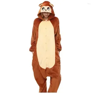 Hemkläder Animal Cartoon Jumpsuit Vuxen Barn ett stycke Pyjamas full kropp sömnkläder Brown Monkey Cosplay Women Family Outfit