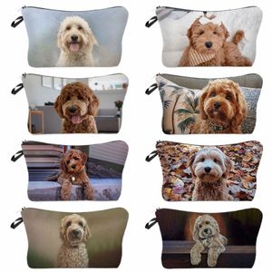 Tamanho Mulheres Bonito Golden Poodle Dog Cosmetic Bags Simples Kawaii Animal Impresso Maquiagem Bag Prático Casual Clutch Phe Bag Travel G4wB #