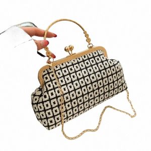 luxury Women Brand Wool Weave Pleated Crossbody Bag Casual Chain Metal Handle Clip Lock Small Shell Menger Bag E1nY#
