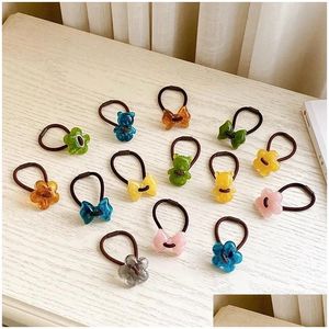 Clamps Korean Cute Mtiple Translucent Colorf Bow Knot Flower Bear Pendant Charm High Elastic Headrope Hair Band Accessories Dhgarden Dhfee