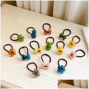 Klammern Korean Cute Mtiple Translucent Colorf Bow Knot Flower Bear Pendant Charm High Elastic Headrope Hair Band Accessories Dhgarden Dhfee