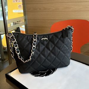 24SS Vintage Designer Black Caviar skórzany hobo pod pachami ramionami Złoty metalowy łańcuch torebki zamek błyskawiczna duża pojemność Outdoor Sacoche Tourse 29x9x19cm