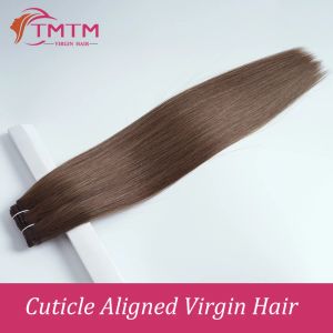 Weft TMTM Russian Virgin Hair Weft Cuticle Aligned Natural Brown Bone Straight Hair Extensions Machine Made Weave 50g 100g Sales