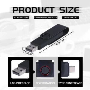 2 w 1 Type-C dla telefonu komórkowego Dysk flash USB 64 GB Rotatable Black Memory Stick Green Pen Drive Red Pendrive U.