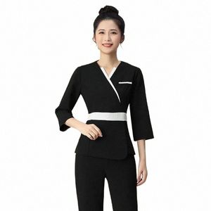 spa Uniform for Beauty Sal para o cosmetologista Thai Massage Smocks para o trabalho Uniformes de beleza Foot Bath Technician Costume Set c9Qa #