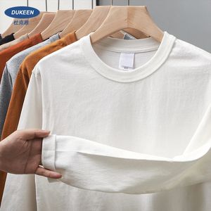 Dukeen 11.2 oz tungvikt Autumn Long Sleeved T-shirt för män 100%Cotton Plain Shirt O-Neck White Tops Overdimased Herrkläder 240319