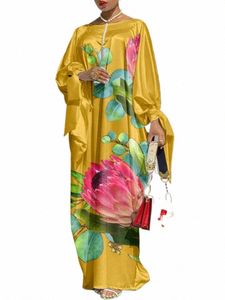 bohemian Plus Size Dr VONDA 2023 Women O-Neck Lg Sleeve Satin Party Dr Vintage Casual Floral Printed Maxi Lg Sundr 33Gy#