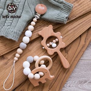 LetS Make 1Set giocattoli per bambini sonaglio in legno neonato Babyplay sonaglio per bambini personalizzato ciuccio catena sonagli per 0-12 mesi neonati bambini 240327